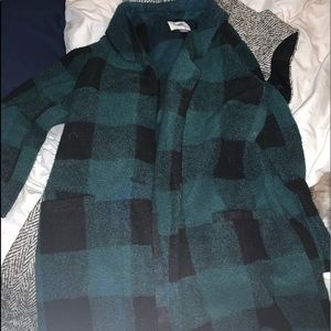 Pea coat black and green plaid